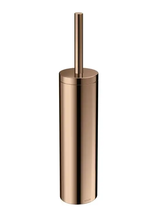 Toilettenbürstenhalter in poliertem Rotgold, mit schmalem Griff, designed von AXOR, in schlanker, zylindrischer Form. Wandmontage geeignet.